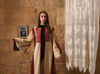 Linen and burgundy silk embroidered Abaya