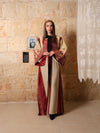 Linen and burgundy silk embroidered Abaya