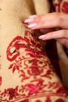 Linen and burgundy silk embroidered Abaya