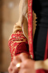 Linen and burgundy silk embroidered Abaya